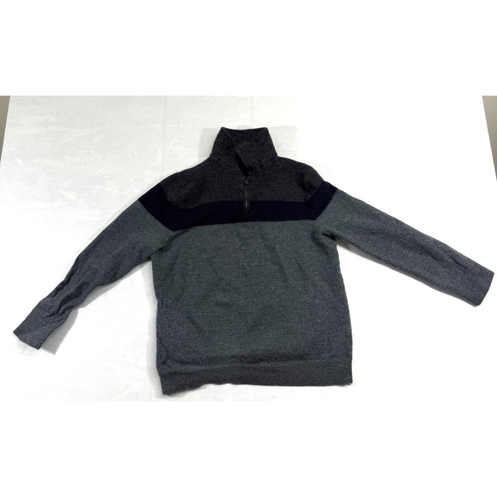 Banana Republic Sweater Mens Large Gray Striped Merino Wool Quarter Zip Pullover